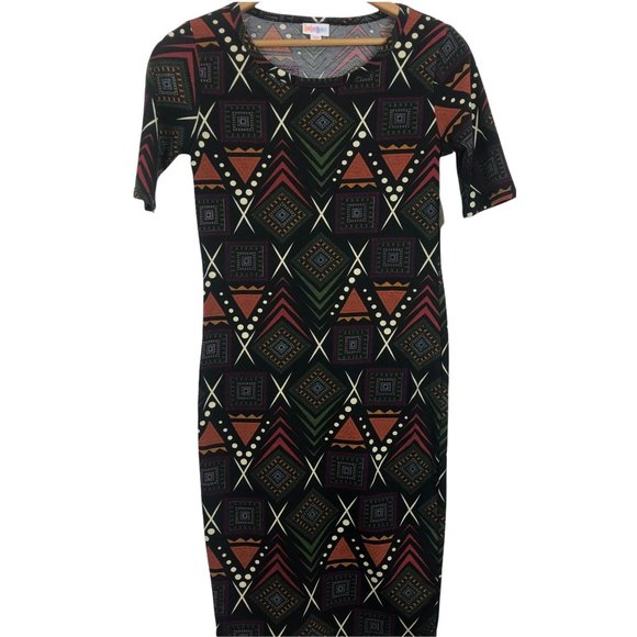 New LuLaRoe Julia Dress Tribal Pattern Black Geometric Designs NWT Size XS - Picture 2 of 8